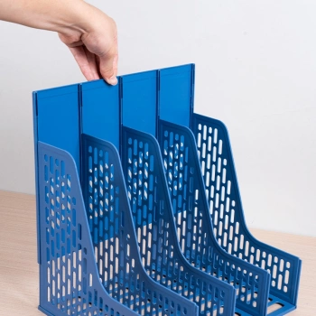 Лоток вертикальный Deli E9844 BLUE 4отд. сборный для бумаг 325x257x275мм синий пластик пластиковый пакет