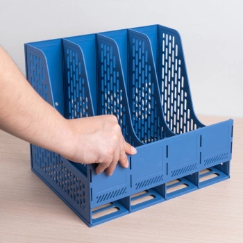 Лоток вертикальный Deli E9844 BLUE 4отд. сборный для бумаг 325x257x275мм синий пластик пластиковый пакет