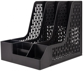 Лоток вертикальный Deli E9847 BLACK 3отд. сборный для бумаг 253x320x275мм черный пластик пластиковый пакет