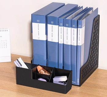 Лоток вертикальный Deli E9847 BLACK 3отд. сборный для бумаг 253x320x275мм черный пластик пластиковый пакет