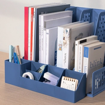 Лоток вертикальный Deli E9849 BLUE 4отд. сборный для бумаг 325x320x275мм синий пластик пластиковый пакет