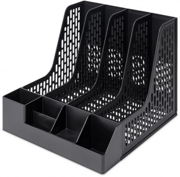 Лоток вертикальный Deli E9849 BLACK 4отд. сборный для бумаг 325x320x275мм черный пластик пластиковый пакет