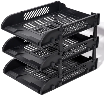 Лоток горизонтальный Deli E9213 BLACK сборный для бумаг 325x241x155мм черный пластик (упак.:3шт) пластиковый пакет