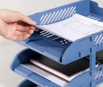 Лоток горизонтальный Deli E9213 BLUE сборный для бумаг 325x241x155мм синий пластик (упак.:3шт) пластиковый пакет