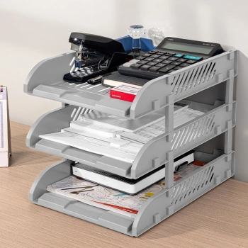 Лоток горизонтальный Deli E9213 GREY сборный для бумаг 325x241x155мм серый пластик (упак.:3шт) пластиковый пакет