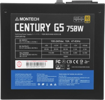 Блок питания Montech ATX 750W CENTURY GOLD G5