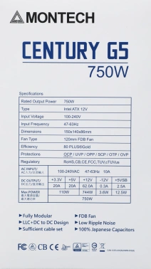 Блок питания Montech ATX 750W CENTURY GOLD G5