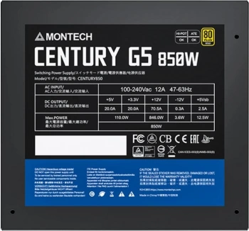 Блок питания Montech ATX 850W CENTURY GOLD G5