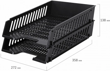 Лоток горизонтальный Brauberg 231360 Maxi 2отд. разборный для бумаг A4 358x272x138мм черный пластик (упак.:2шт) пластиковый пакет