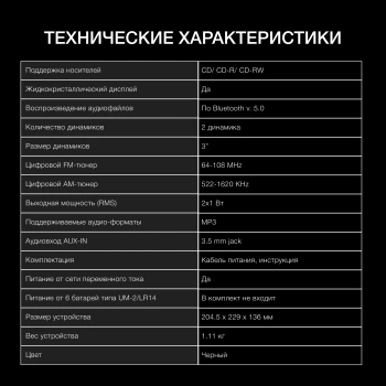 Аудиомагнитола Hyundai H-CD3300