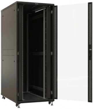 Шкаф коммутационный Hyperline (TTBR-4288-AS-RAL9004) напольный 42U 800x800мм пер.дв.стекл задн.дв.спл.стал.лист 2 бок.пан. 1000кг черный 710мм 2055мм IP20 сталь