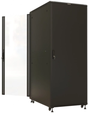 Шкаф коммутационный Hyperline (TTBR-4288-AS-RAL9004) напольный 42U 800x800мм пер.дв.стекл задн.дв.спл.стал.лист 2 бок.пан. 1000кг черный 710мм 2055мм IP20 сталь