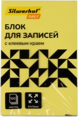 Блок самоклеящийся бумажный Silwerhof Daily 51x76мм 100лист. 75г/м2 неон желтый