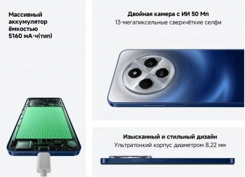 Смартфон Xiaomi Redmi 14C 256Gb 8Gb зеленый моноблок 3G 4G 2Sim 6.88