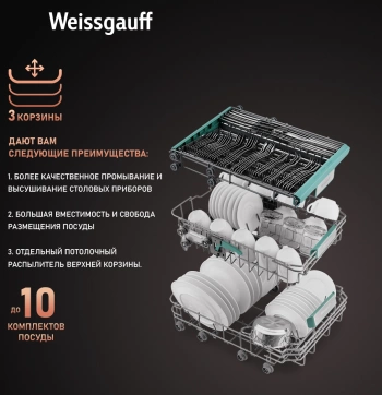 Посудомоечная машина встраив. Weissgauff BDW 4533 Wi-Fi Inverter Autoopen