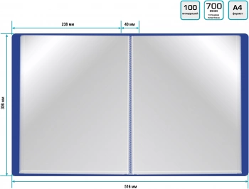 Папка с 100 прозр.вклад. Silwerhof Eco A4 пластик 0.7мм синий