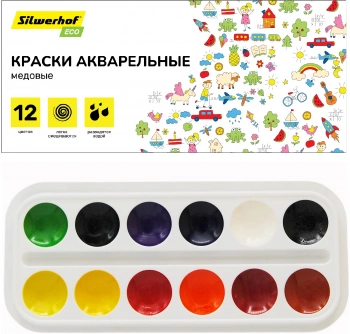 Краски акварельные Silwerhof Eco медовые 12цв. без кисти картон.кор.