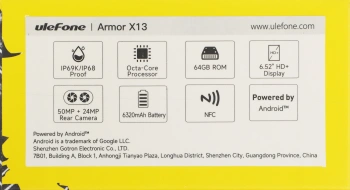 Смартфон Ulefone Armor X13 64Gb 6Gb черный/оранжевый моноблок 3G 4G 2Sim 6.52
