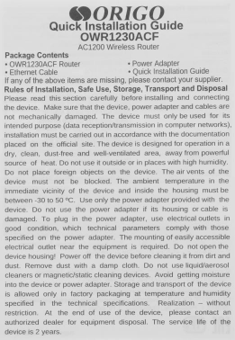 Роутер беспроводной Origo OWR1230ACF