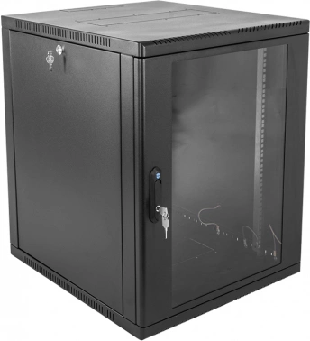 Шкаф коммутационный ЦМО (ШРН-12.500-9005) настенный 12U 600x529мм пер.дв.стекл 200кг черный 470мм 18кг 180град. 612мм металл