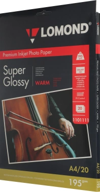 Фотобумага Lomond 1101111 A4/195г/м2/20л./тепло-белый супер глянец для струйной печати