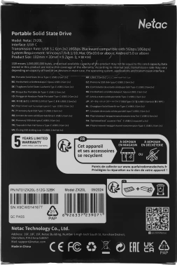 Накопитель SSD Netac USB-C 512GB NT01ZX20L-512G-32BK