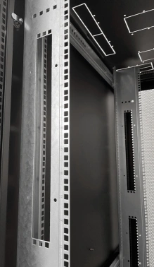 Шкаф серверный ЦМО (ШТК-М-42.8.10-48АА-9005) напольный 42U 800x1050мм пер.дв.перфор. 2 бок.пан. задн.дв.двуст. направл.под закл.гайки 1200кг черный 850мм 151кг 180град. 2048мм IP20 сталь