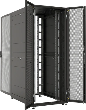 Шкаф серверный ЦМО (ШТК-СП-42.8.12-88АА-9005) напольный 42U 800x1200мм пер.дв.перфор.2ств. 2 бок.пан. задн.дв.перфор.2-хст. направл.под винты 1350кг черный 883мм 174кг 120град. 1950мм IP20 сталь