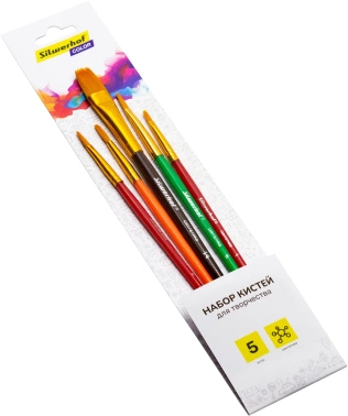 Набор кистей Silwerhof Color синтетика (наб.5шт) синт.круг.№3/плос.№2,6,14/овал.№1