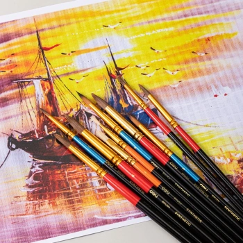 Набор кистей Deli EC407 (наб.10шт) пони кругл.№ 2,3,4,5,6/синт.круг.№2,3,4/плоск.№6,8