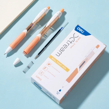 Ручка шариков. автоматическая Deli (EQ46) ассорти d=0.7мм син. черн. кор.карт. игловидный пиш. наконечник резин. манжета