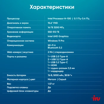 Ноутбук IRU Planio  15INPR