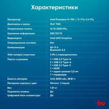 Ноутбук IRU Planio  15INPR