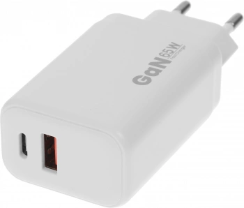 Сетевое зар./устр. BoraSCO 65W 3.25A+3A (PD+QC) USB/USB Type-C универсальное белый (52585)