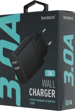Сетевое зар./устр. BoraSCO 15W 3A 2xUSB универсальное черный (52583)