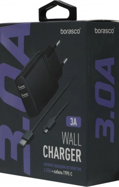 Сетевое зар./устр. BoraSCO 15W 3A 2xUSB универсальное черный (52581)