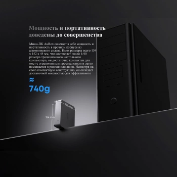 ПК Мини Chuwi AuBox Ryzen 7 8745HS (3.8) 16Gb SSD512Gb 780M Windows 11 Pro 2x2.5GbitEth WiFi BT 120W серебристый/черный
