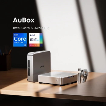 ПК Мини Chuwi AuBox Core i9 13900HK (2.6) 16Gb SSD512Gb Iris Xe Windows 11 Pro 2x2.5GbitEth WiFi BT 120W серебристый/черный