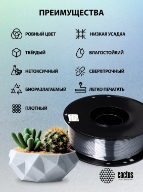 Пластик для принтера 3D Cactus CS-3D-PLA-1KG-S-SILV