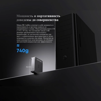ПК Мини Chuwi AuBox Ryzen 7 8745HS (3.8) 32Gb SSD1Tb 780M Windows 11 Pro 2x2.5GbitEth WiFi BT 120W серебристый/черный