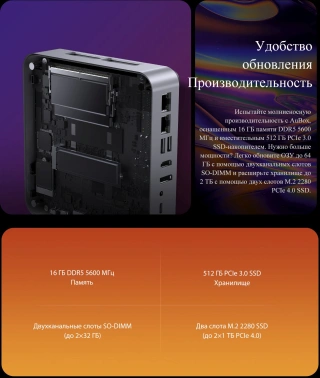 ПК Мини Chuwi AuBox Ryzen 7 8745HS (3.8) 32Gb SSD1Tb 780M Windows 11 Pro 2x2.5GbitEth WiFi BT 120W серебристый/черный