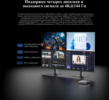 ПК Мини Chuwi AuBox Ryzen 7 8745HS (3.8) 32Gb SSD1Tb 780M Windows 11 Pro 2x2.5GbitEth WiFi BT 120W серебристый/черный