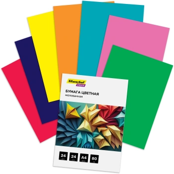 Бумага цветная Silwerhof мелов. 24л. 24цв. A4 Create 80г/м2 обл.мел.бумага ПЭТ на скобе