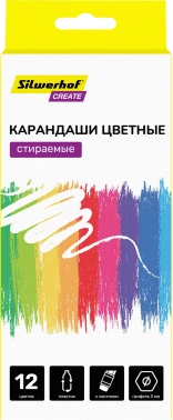 Карандаши цв. Silwerhof Create 3мм шестигран. пластик ассорти 12цв. коробка/европод. ластик
