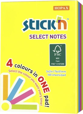 Блок самоклеящийся бумажный Stick`n Magic 21769 51x76мм 100лист. неон 4цв.в упак.