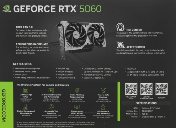 Видеокарта MSI PCI-E 5.0  RTX 5060 8G VENTUS 2X OC