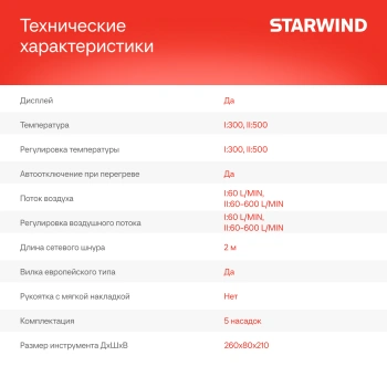 Технический фен Starwind HG2000RLS5
