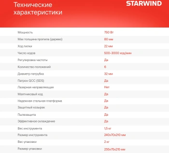 Лобзик Starwind JS80-750S1