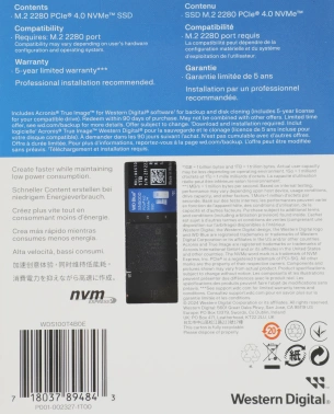 Накопитель SSD WD PCIe 4.0 x4 1TB WDS100T4B0E SN5000