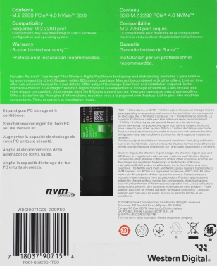 Накопитель SSD WD PCIe 4.0 x4 1TB WDS100T4G0E SN3000